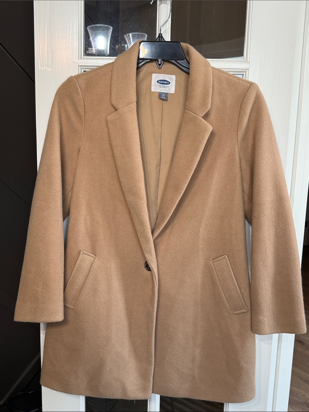 OLD NAVY Classic Camel Single-Button Wool-Blend Coat Size MP Minimalist Capsule